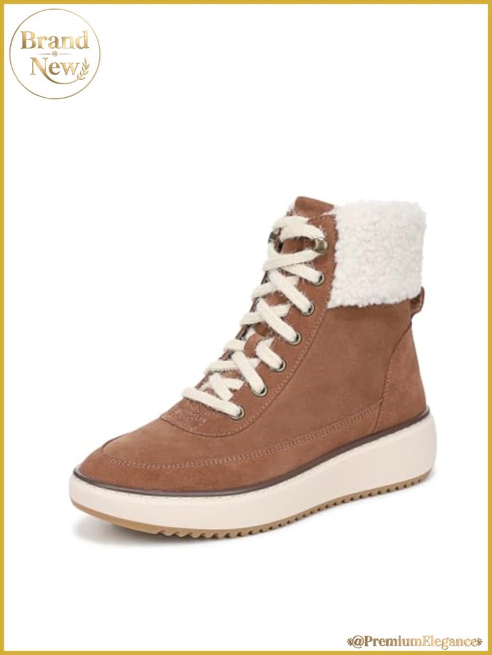 Womens Lace Up Ankle Bootie Waterproof Leather Faux Shearling Platform Heel